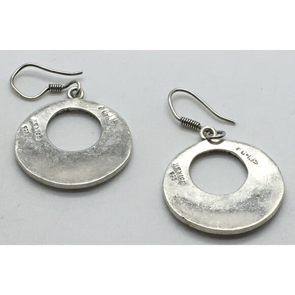 Taxco Sterling Silver Palm Tree Motif Earrings Inlay Chips Round Dangle TC 135 - Picture 3 of 3